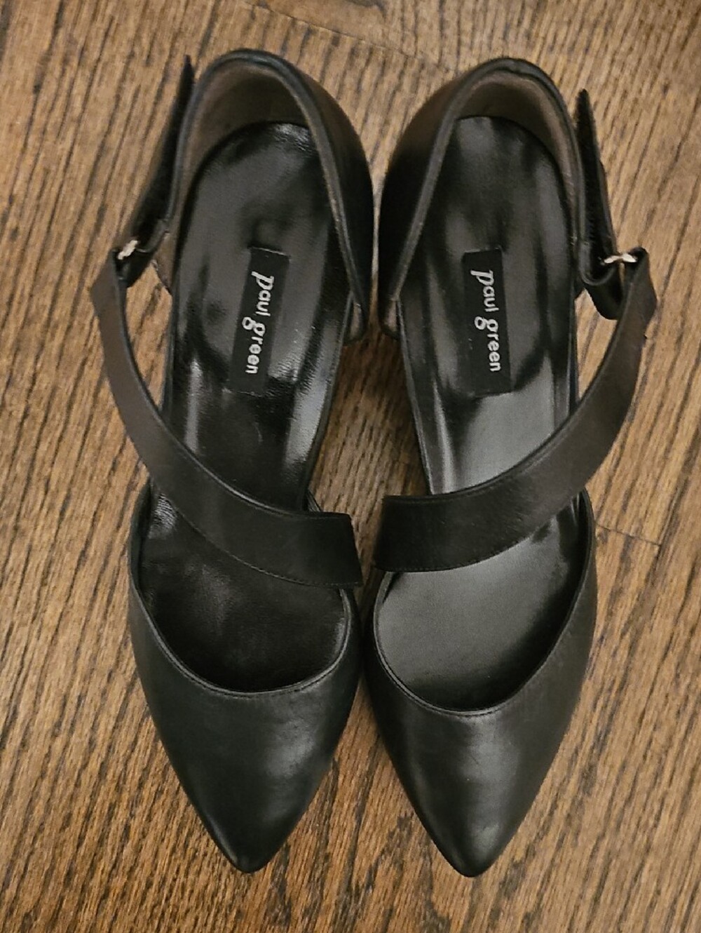 Paul Green Black Pointed Leather Cross-Strap Pumps - Picture 4 of 15